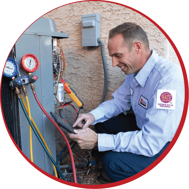 NATE certified technician servicing an air conditioner Mesa AZ